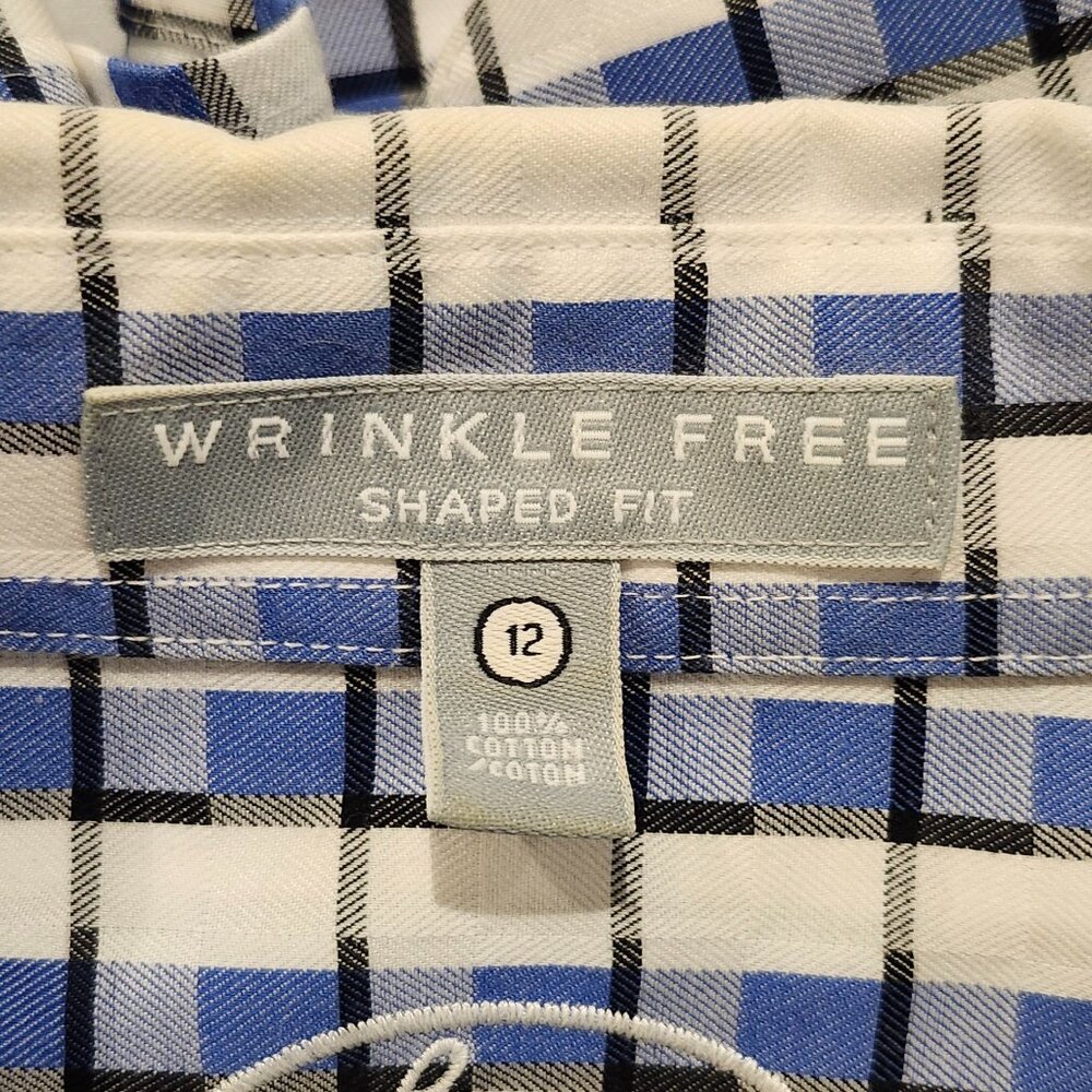 FOXCROFT White, Blue and Black Geometric 100% Cotton Button-up Shirt - Picture 9 of 9